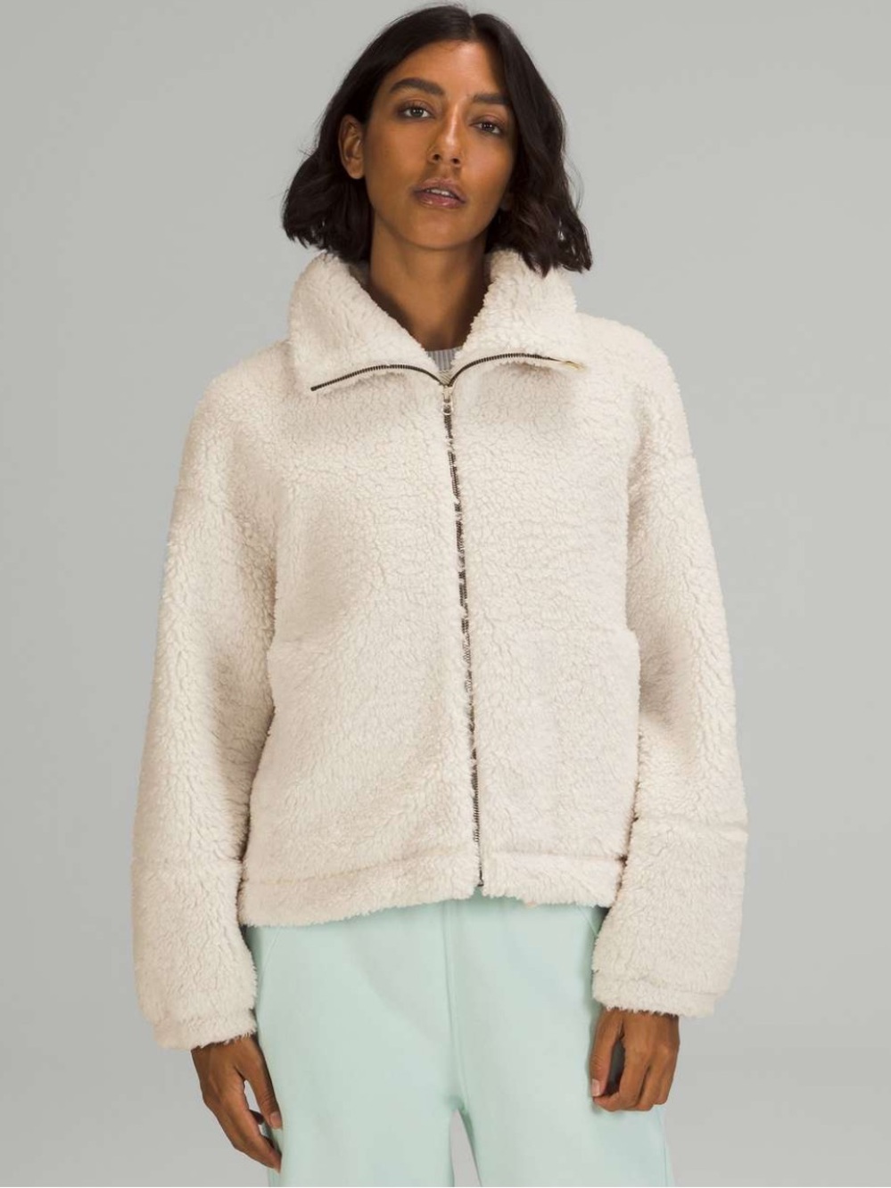 lululemon Cinchable Fleece Zip-Up White Opal Sherpa Jacket